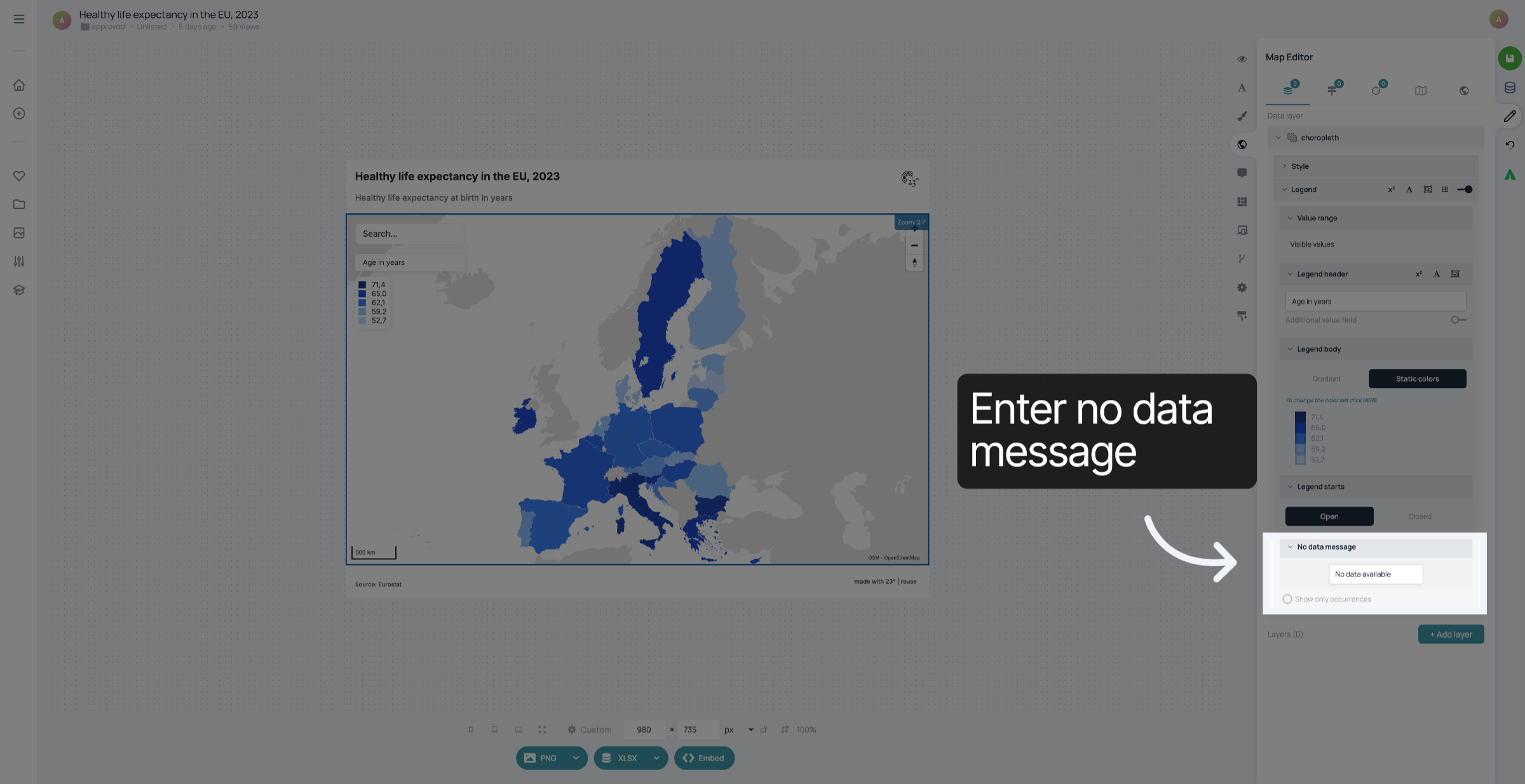 Enter No data message