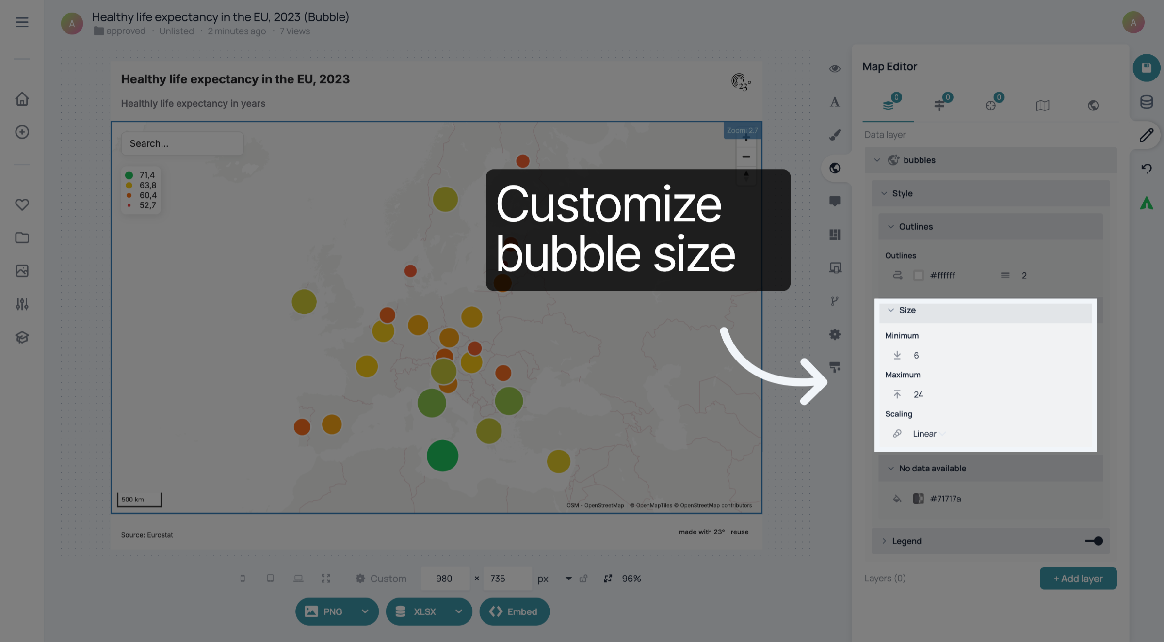 Customize bubble size