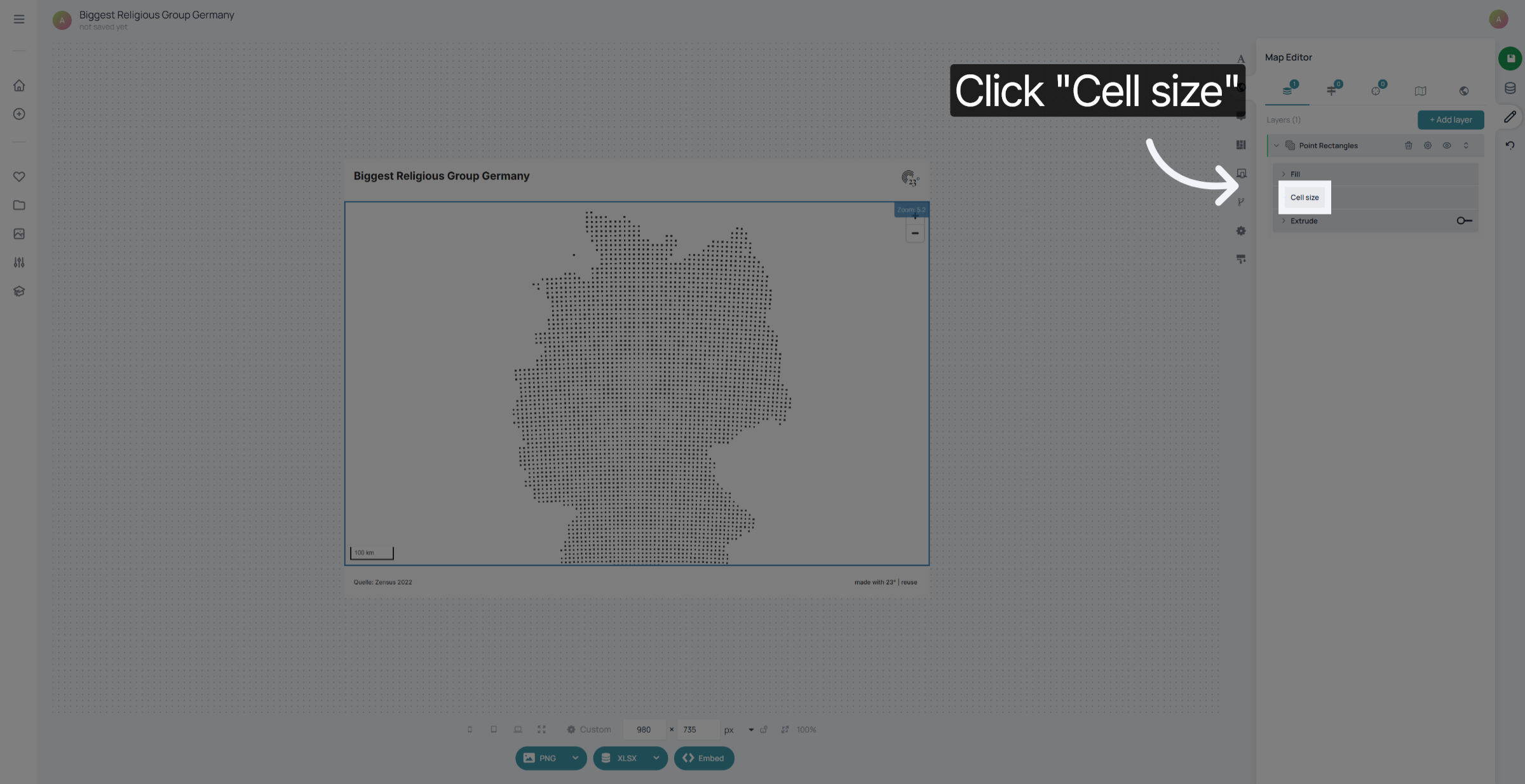 Select Cell Size Option