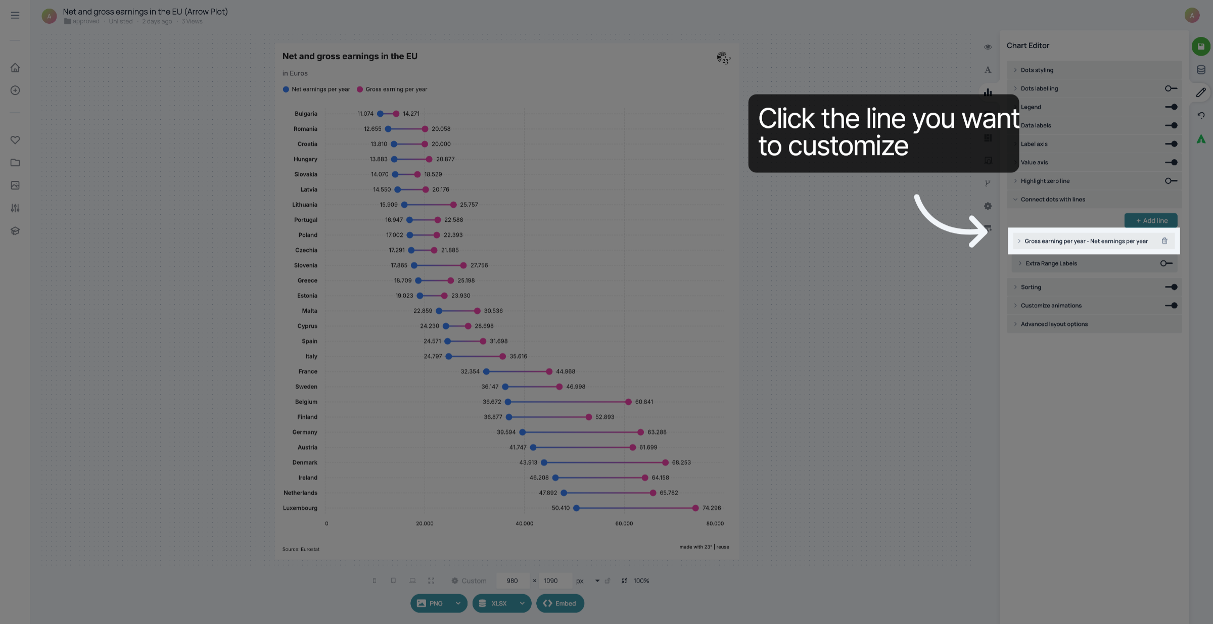 Click the line you want to customize