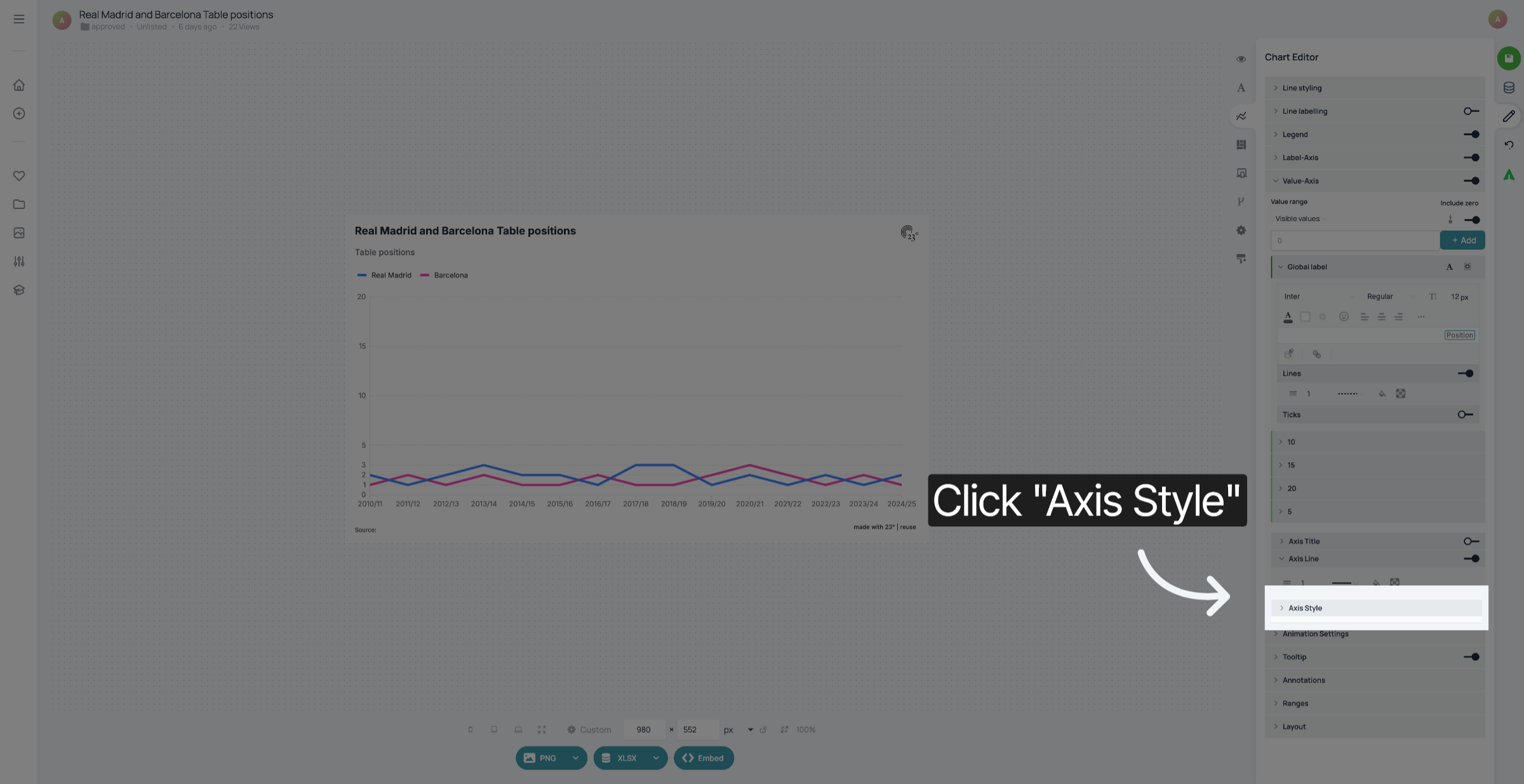 Select Axis Style Tab