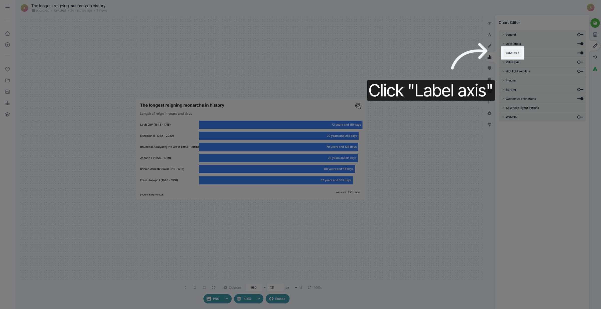 Click 'Label axis'