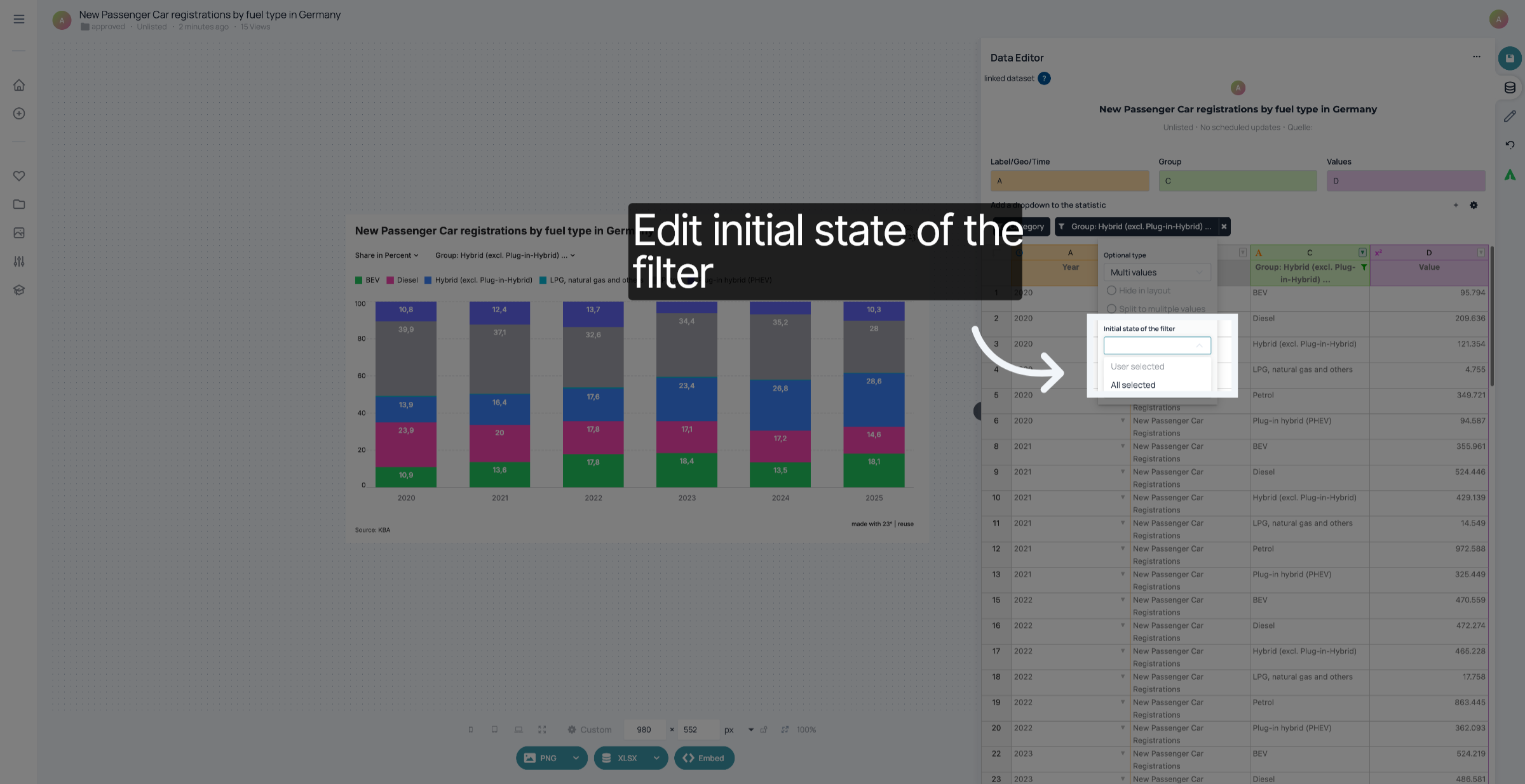 Select initial state of the filter