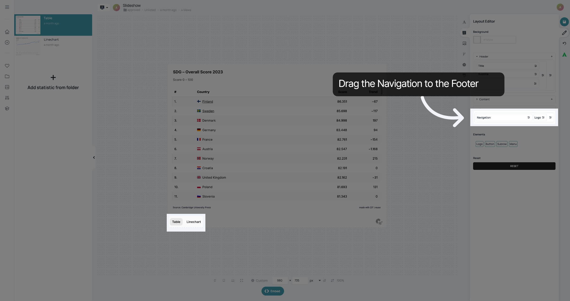 Drag Navigation to Footer