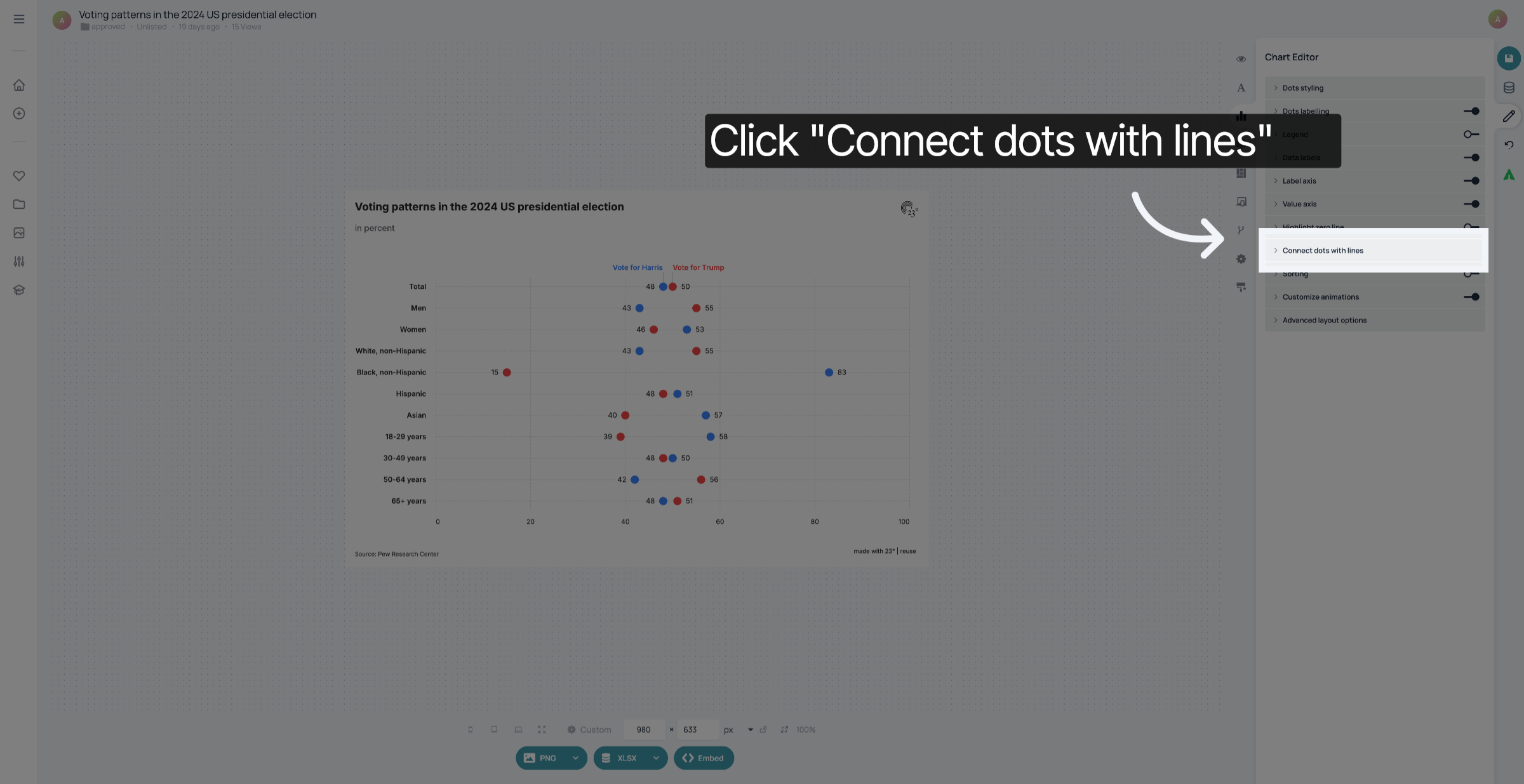 Click 'Connect dots with lines'
