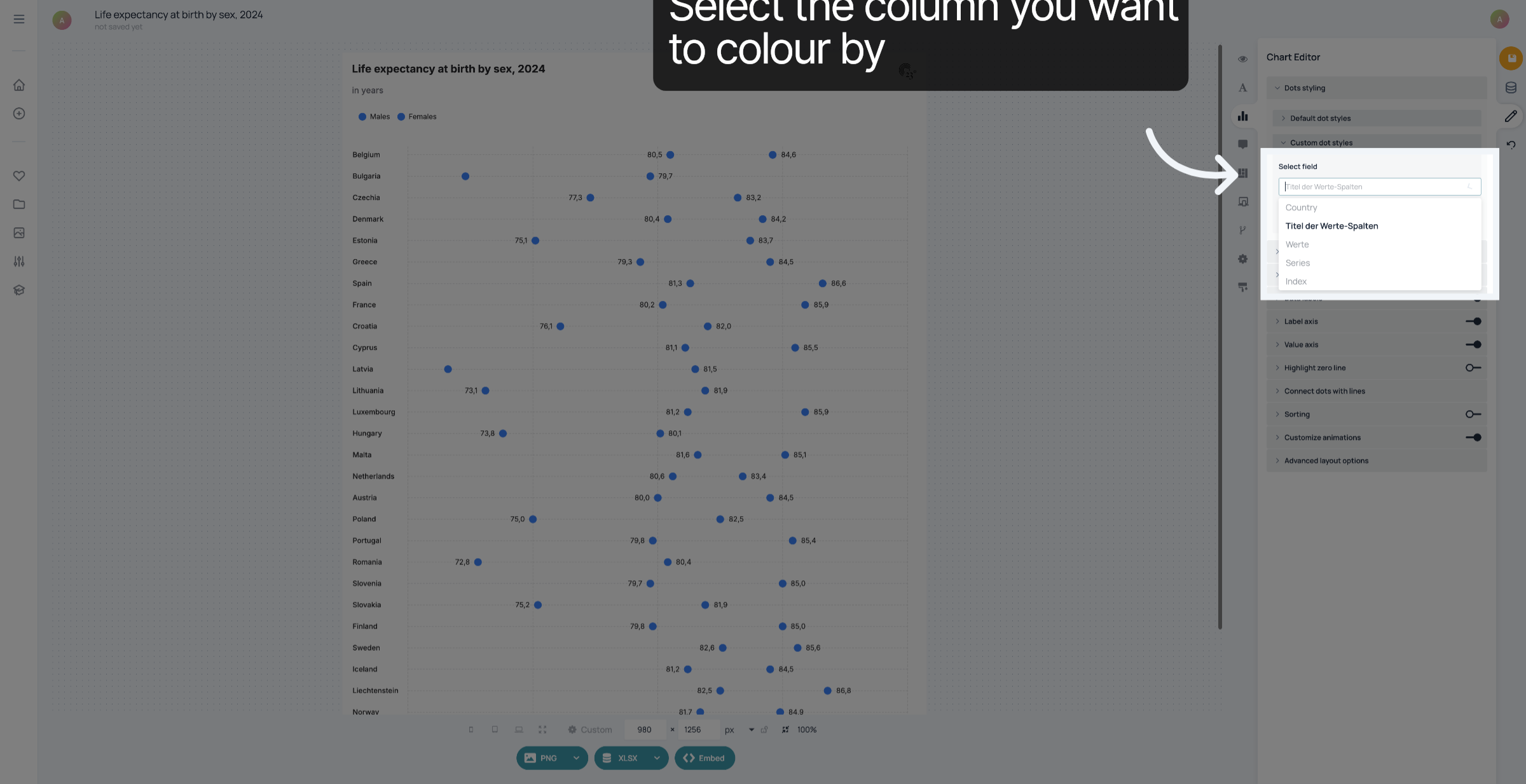Select the column you want to colour by
