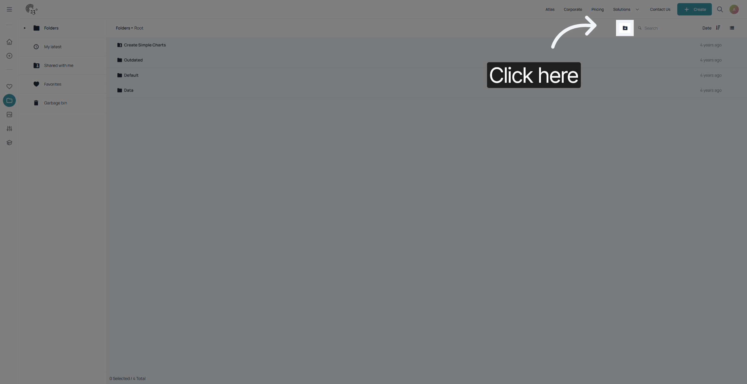Open Folder Creation Menu