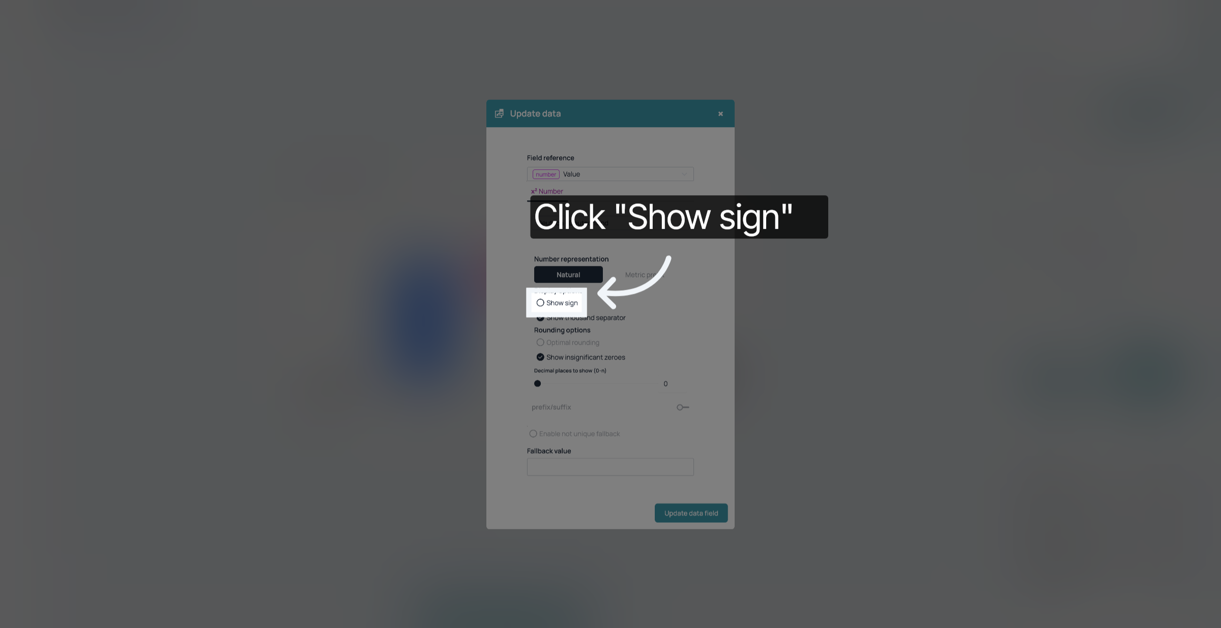 Activate 'Show sign'