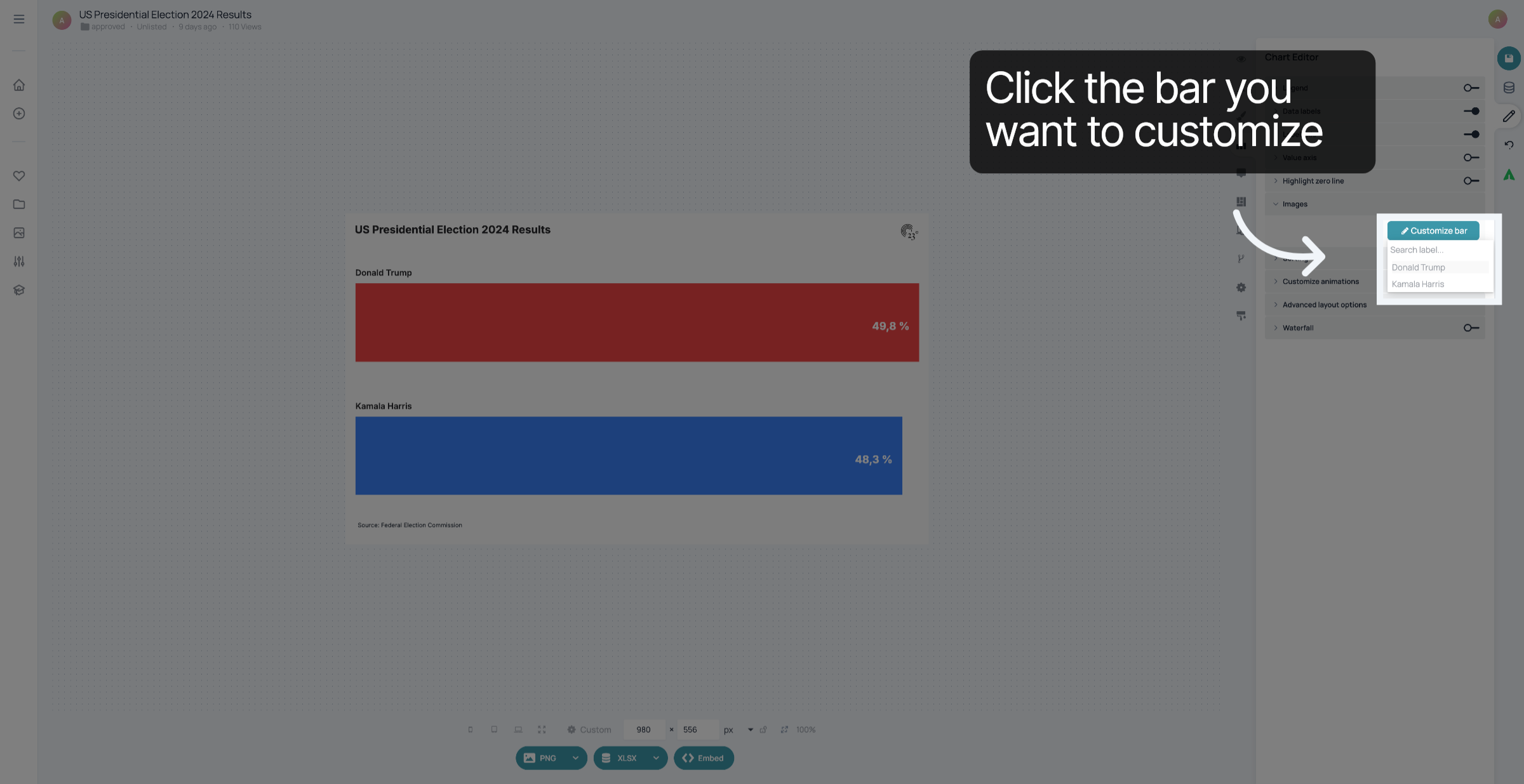 Click the bar you want to customize
